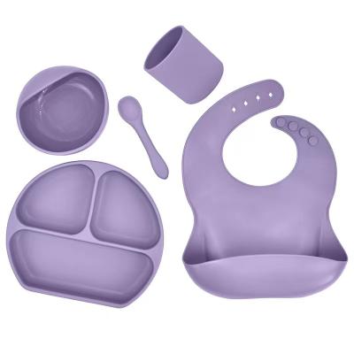 China BPA Free Baby Feeding Supplies Baby Bowl Spoon Feeding Bib Set Hand Free Baby Silicone Feeding Sets Disposable Tableware Sets For Child for sale