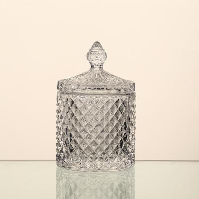 China Unique Designed Clear Fancy Luxury Glass NIL Home Glassware Pedestal Wedding Candy Jar Large For Party for sale