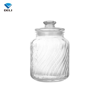 China Wholesale 2.2L 74.4oz Tall Viable Air Tight Storage Glass Food Tight Clear Custom Jar With Water Wave Pattern for sale