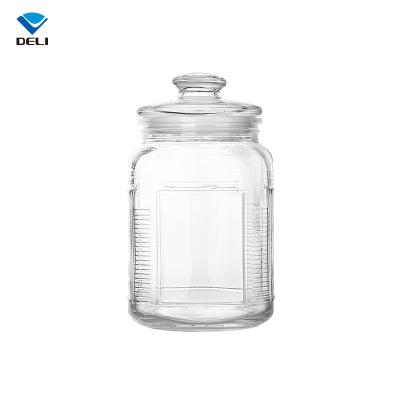 China Sustainable Wholesale GROCERY 2.2L 74.4oz Engraved Capacity Large Air Tight Glass Food Jar With Pattern for sale