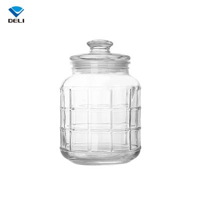 China Home Glassware 2.2L 74.4oz Grid Pattern Vintage Honey Manufacturer Wholesale Glass Jar Cheap Large For Food Storage for sale