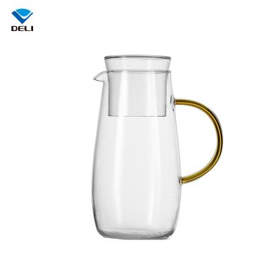 China GROCERY 5 Wholesale Heat Resistant Milk Cutlery Sets Sustainable Cheap Classic Round Borosilicate Glass Blown Water Pitcher With Lid for sale