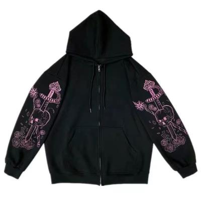 China Y2K Retros Oversized Jacket Anti-wrinkle Skull Printing Zipper Black Hoodie Super Spicy Ladies Punks for sale