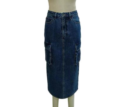 China Hoge taille design donkere denim rok voor een vleiend silhouet Te koop