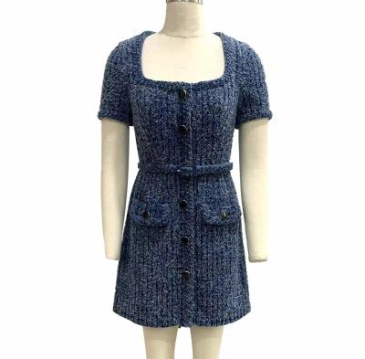 China Textured Tweed Knit Fabric Jeans Dress For A Chic Vintage Inspired Look for sale