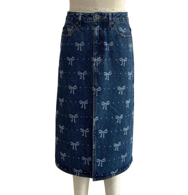 China All Over Bow Print Long Denim Skirt For A Playful And Feminine Design for sale