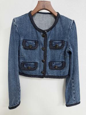 China Gewassen Denim Blazer Outfit Jeans Blazer met een textuurde high-end look Te koop