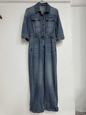 China Premium denim long-sleeve workwear-inspired jumpsuit for sale