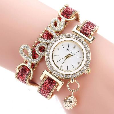 China Non-specific top selling diamond ladies watch women quartz wristwatch fashion girl gifts watch strap pendant set Exquisite LOVE bracelet for sale