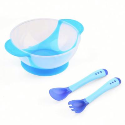 China Food Grade BPA Baby Suction Bowl Silicone Free Non-Slip Baby Feeding Bowl With Temperature Sensing Spoon for sale