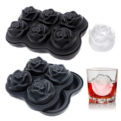 China DUMO 4-6 Cavity Viable Rose Ice Cube Trays Silicone Mold For Homemade Cocktails Juice Silicone Mold Rose Ice Cooling Ball Maker for sale