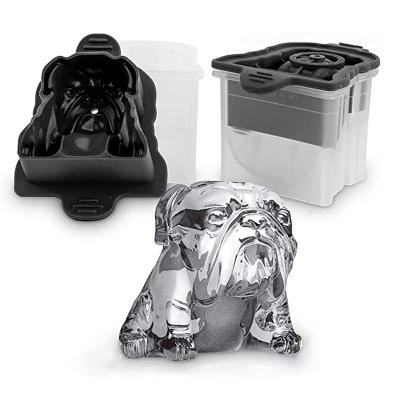 China DUMO Large Viable Ice Cube Tray 3D Bulldog For Whiskey Spirits Liquor Dog Shape Silicone Ice Cube Mold for sale