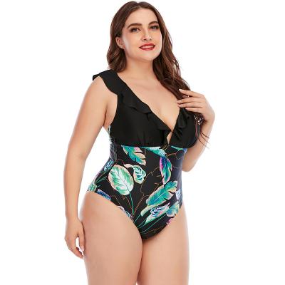 China Low Price Breathable Wholesale Ruffle One Piece Swimsuit Floral Print Plus Size Swimwear Women Monokini One Piece Beach Wear for sale