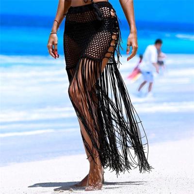 China Breathable Tassels Beach Wear Cover Up Crochet Net Swimsuit Women Beach Cover Up Beach Skirt Women Tunic Swimsuit Cover Ups for sale