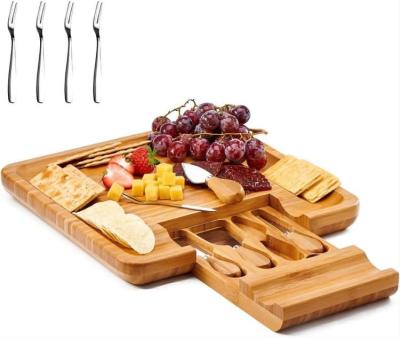 China Quality Price Guaranteed Rectangle Bamboo Cheese Board Knife Set Bamboo Tray for sale