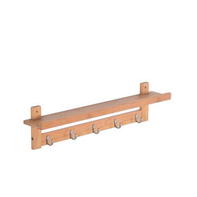 China Modern Wall Mounted Bamboo Coat Rack with 5 Metal Hooks and Top Shelf for Storage Scandinavian Style for Bathroom and Hallway Living for sale