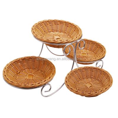 China Sustainable Cheap Round Rattan Bread Basket With S/S Rack for sale