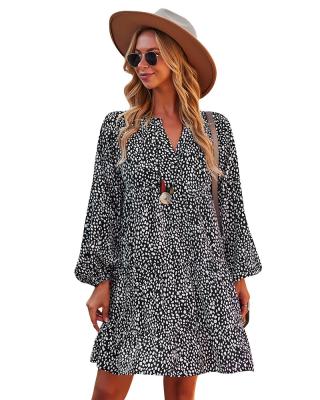 China Other Fine Quality Long Sleeve Printing Loose V Neck Dress Women Casual for sale