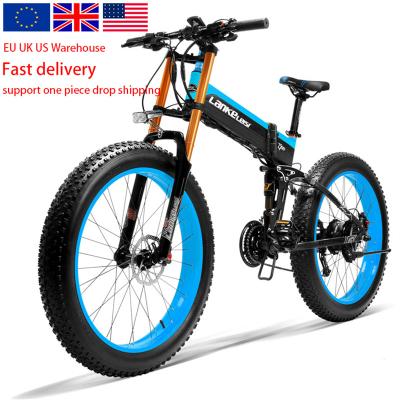 China Stock EU UK USA 1000W 48V 17.5AH aluminum lithium battery LANKELEISI 26 inch fat tire 27 speed folding electric bike for sale