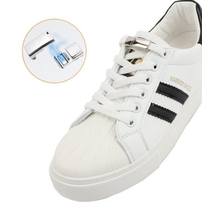 China New flat elastic shoe lace magnetic locking no tie lace flat used for all shoes kid adult sneakers lazy lace for sale