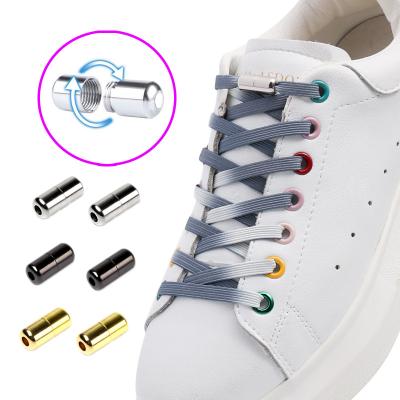 China Metal Flat Flat Rotating Cap Lock Lazy Laces No Link Color Sports Shoe Laces Kids Adult Lace Quick Easy Lock Laces for sale