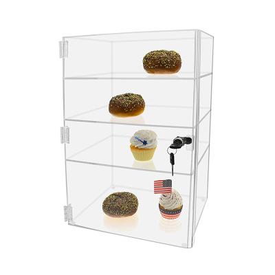 China Retail Shops Floor Standing Acrylic Display Showcase With Shelves For Food Bread With Lock Wholesale for sale