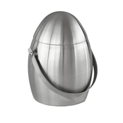 China Viable Brushed 1 L Stainless Steel Double Wall Egg Shaped Brushed Ice Bucket with Lid and Handle for sale