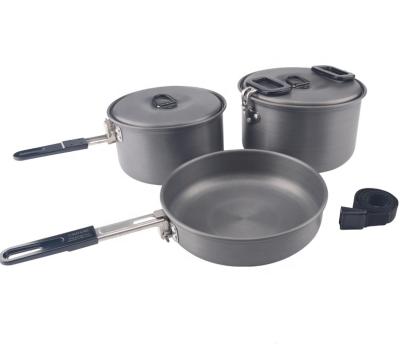 China Sustainable Camping Tableware Set 7pcs Camping Pot Set Camping Cookware Mess Kit With Folding Handles for sale