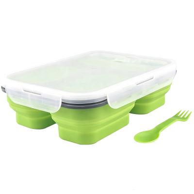 China BPA Silicone Collapsible Bento Lunch Box Viable Free Takeout Container Lunch Box with Cutlery for sale