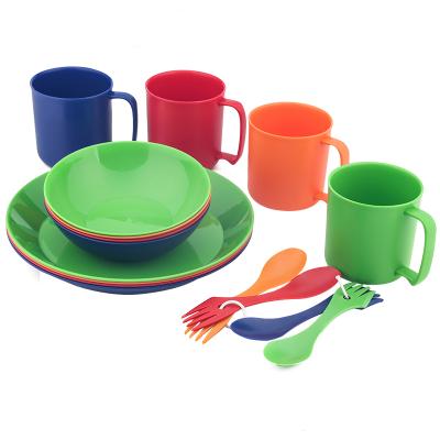 China Sustainable Colorful Plastic Cutlery Set 16/4pcs Plastic Tableware Set Outdoor Camping Mess Kit for sale