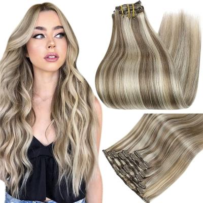 China Best Thick Soft Ombre Invisible Seamless Straight Clip In Hair Extensions Wholesale Hair 100% Remy Extension for sale