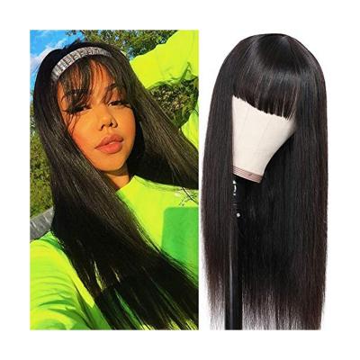 China Real 100% Virgin Hair Straight Adjustable Head Perimeter Hair Machine Lace Wigs With Bangs for sale