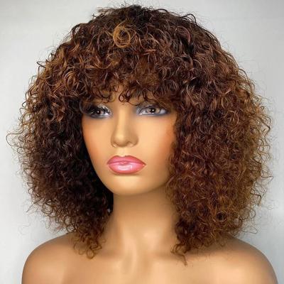 China Deep Ombre Hair Wigs Jerry Kinky Curly Bob Short Afro Machine Made Thick Smooth Soft With Bang For Black Women for sale