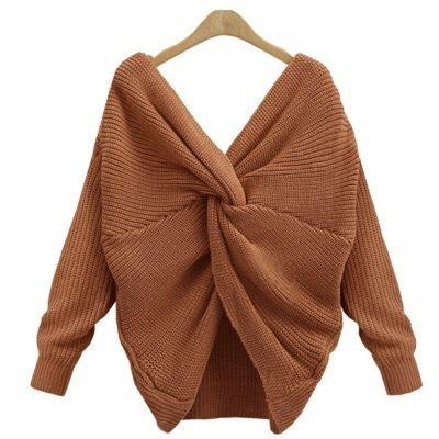 China 2022 Autumn women's spring and autumn women's sexy deep knot sweater sweater hot-selling large size long-sleeved tops anti-wrinkle for sale