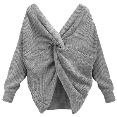 China Anti-wrinkle Amazon hot spring and autumn clothes wear sexy cross bow sweater backless casual sweater women for sale