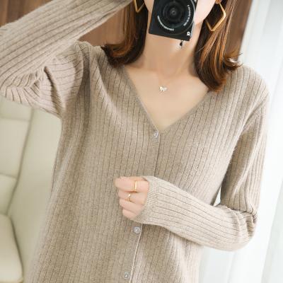 China Anti-wrinkle joker V-neck knitted long-sleeved ladies coat spring and autumn new cardigan bottoming sweater for sale