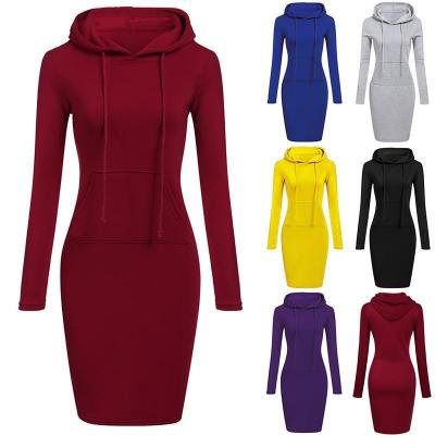 China 2022 Fashion Anti-Static Women's Solid Color Long Sleeve Hooded Casual Dress Is Elegant for sale