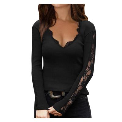 China 2022 New Spring Elegant Clothes Women's Sweater V-neck Lace Gauze Anti-pilling Bottoming Shirt In Running Top Garment for sale