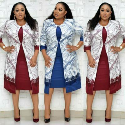 China 2022 Large Size Women's Coat Print Dress Suit Breathable Two-piece Mother's Clothing for sale