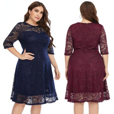 China Amazon spring 2022 lace dress / new summer plus size women's round neck long dresses washable for sale