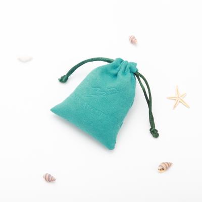 China Wholesale Recyclable Suede Mini Jewelry Bag Blue Cosmetic Drawstring Gift Bag for sale