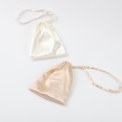 China Silk Bag Mini Jewelry Packging Silk Bag Recyclable High Quality Beige Single String Satin Gift Coin Storage Bag Brown for sale