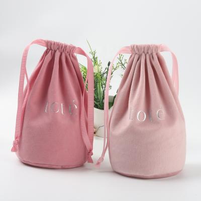 China Round Velvet Bottom Travel Bag Pink Velvet Customized Cosmetic Makeup Bag Recyclable Drawstring Stitched for sale