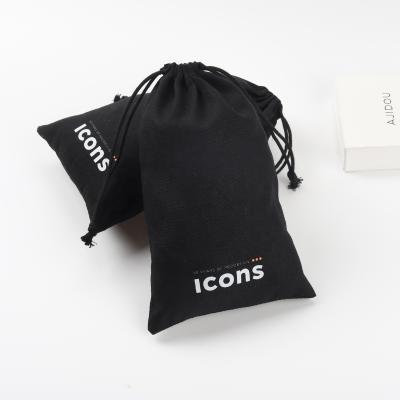 China Custom Logo Printed Black Cotton Linen Drawstring Dust Bag Recyclable Luxury Cosmetic Gift Cotton Cosmetic Pouch for sale