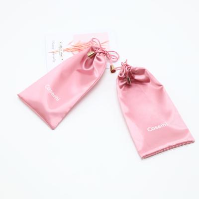 China Customized Recyclable Pink Satin Gift Makeup Drawstring Bag Soft Silk Dust Wrapping Hair Eyelash Cosmetic Bags for sale