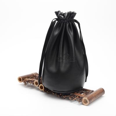 China Recyclable Custom Logo Printed Black Soft Leather Wine Bag PU Leather Bucket Bag for sale