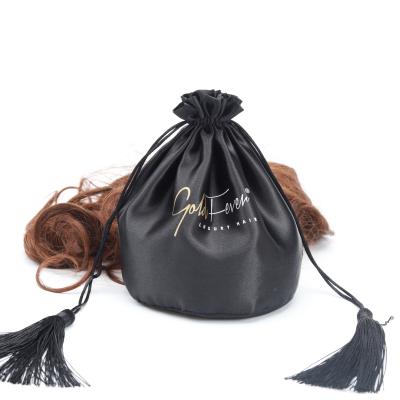 China Recyclable Luxury Silk Screen Printed Satin Hair Bag With Tassel for sale