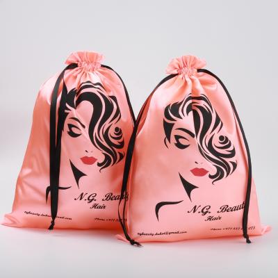 China Recyclable Customized Silk Satin Drawstring Bags For Hair Extensions Luxury Satin Dust Tote Pouch for sale