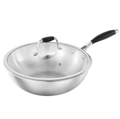 China Sustainable Non-Stick 32/34cm Wok With Casted Handle Cooking Chinese Iron Wok With Glass Lid for sale