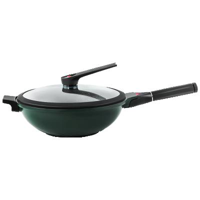 China Removable Marble Coated Wok Pan Factory Price Micro Pressure Handle Frying Pan Deep Stocked Kitchen Cookware for sale